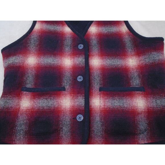 Womens Eddie Bauer Reversible Red Plaid wool Blend Button Pockets Large - Picture 2 of 6